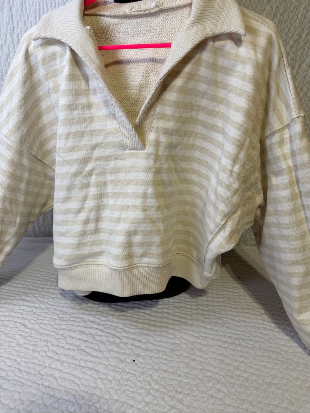 Together Cream and White Striped Collared Pullover